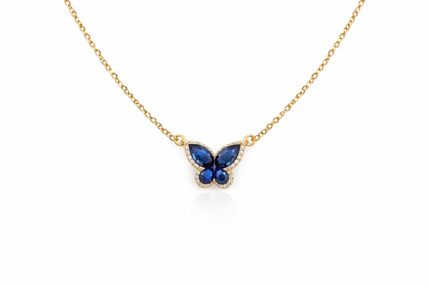 14K YELLOW GOLD BLUE SAPPHIRE BUTTERFLY NECKLACE
