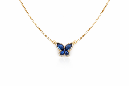 14K YELLOW GOLD BLUE SAPPHIRE BUTTERFLY NECKLACE