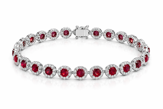 18K WHITE GOLD DIAMOND AND RUBY HALO BRACELET