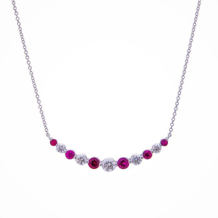 RUBY AND DIAMOND CURVED BAR NECKLACE