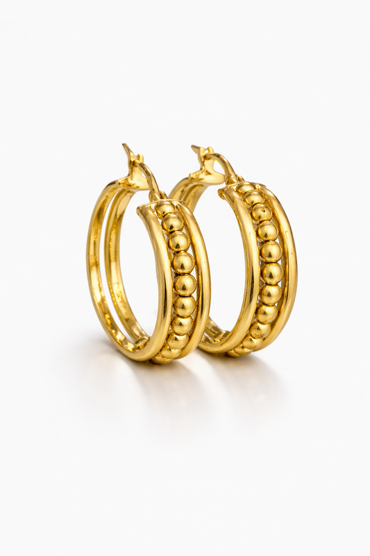 14K YELLOW GOLD ROUND BEADED HOOPS