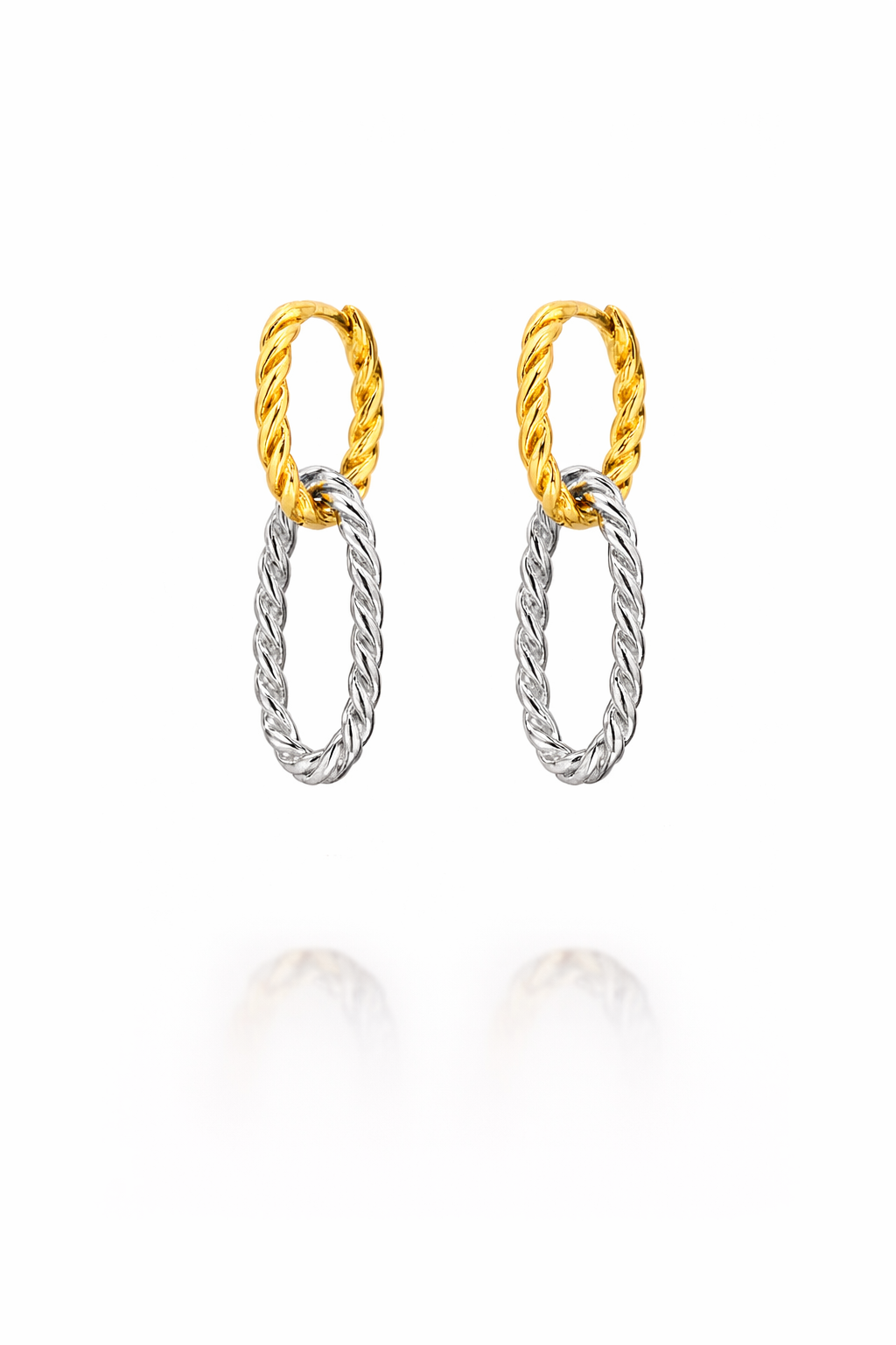 14K TWO TONE TWISTED DANGLE EARRING