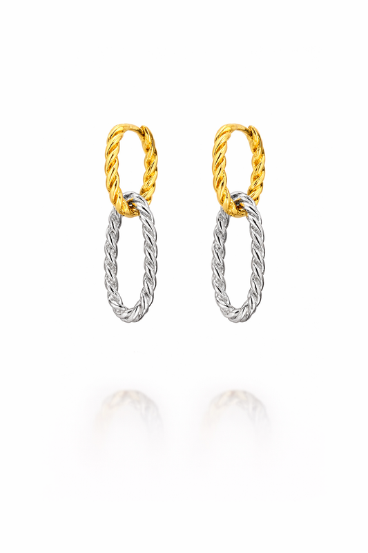 14K TWO TONE TWISTED DANGLE EARRING