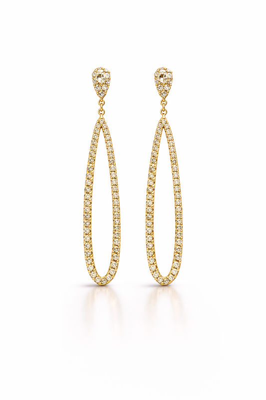 14K YELLOW GOLD DIAMOND CUT TEARDROP DANGLE EARRINGS