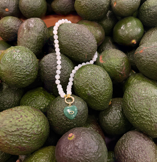 WHITE MOONSTONE BEADED CHARM NECKLACE