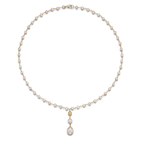 14K YELLOW GOLD PINK FRESHWATER PEARL DROP NECKLACE