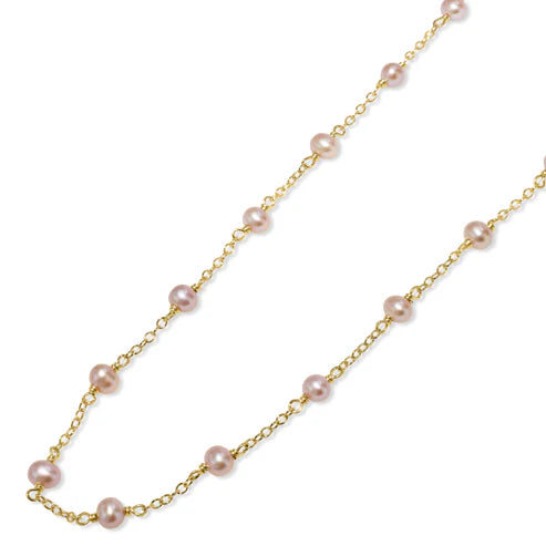 14K YELLOW GOLD PINK PEARL NECKLACE