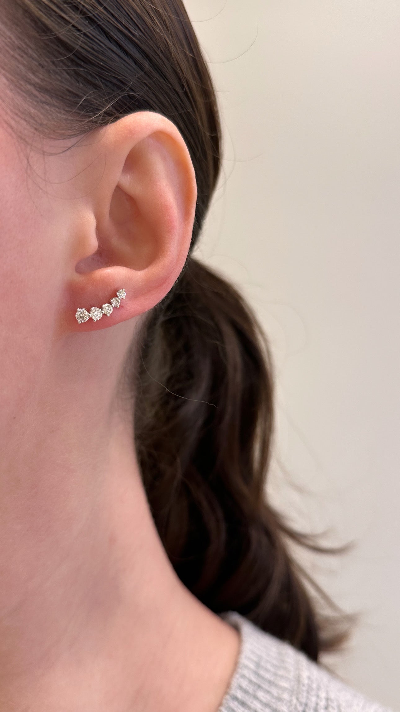 18K WHITE GOLD DIAMOND EAR CLIMBER STUD EARRINGS