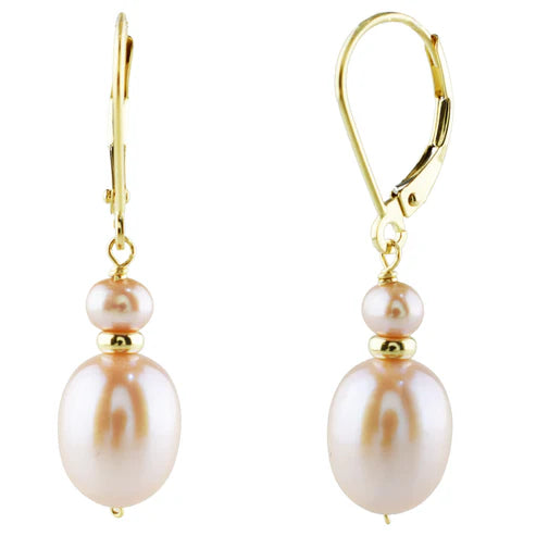 14K YELLOW GOLD PINK FRESHWATER PEARL EARRINGS