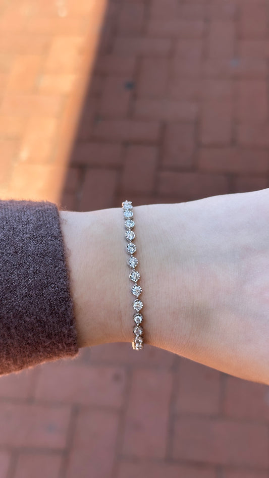 14K WHITE GOLD 3CTTW DIAMOND MIRACLE TOP TENNIS BRACELET