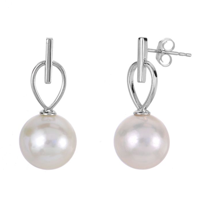 STERLING SILVER FRESH WATER CULTURED PEARLS 10-11MM DROP EARRINGS