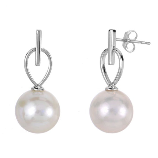 STERLING SILVER FRESH WATER CULTURED PEARLS 10-11MM DROP EARRINGS