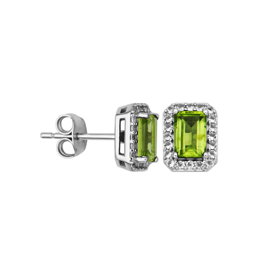 STERLING SILVER PERIDOT AND WHITE TOPAZ STUD EARRINGS