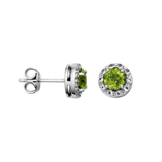 STERLING SILVER PERIDOT AND WHITE TOPAZ HALO STUD EARRINGS