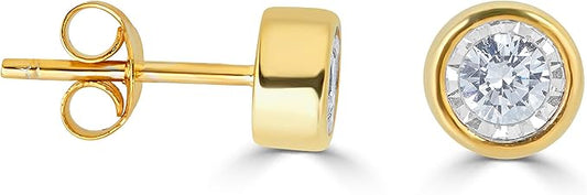 14K YELLOW GOLD DIAMOND MIRACLE TOP BEZEL SET STUD EARRINGS