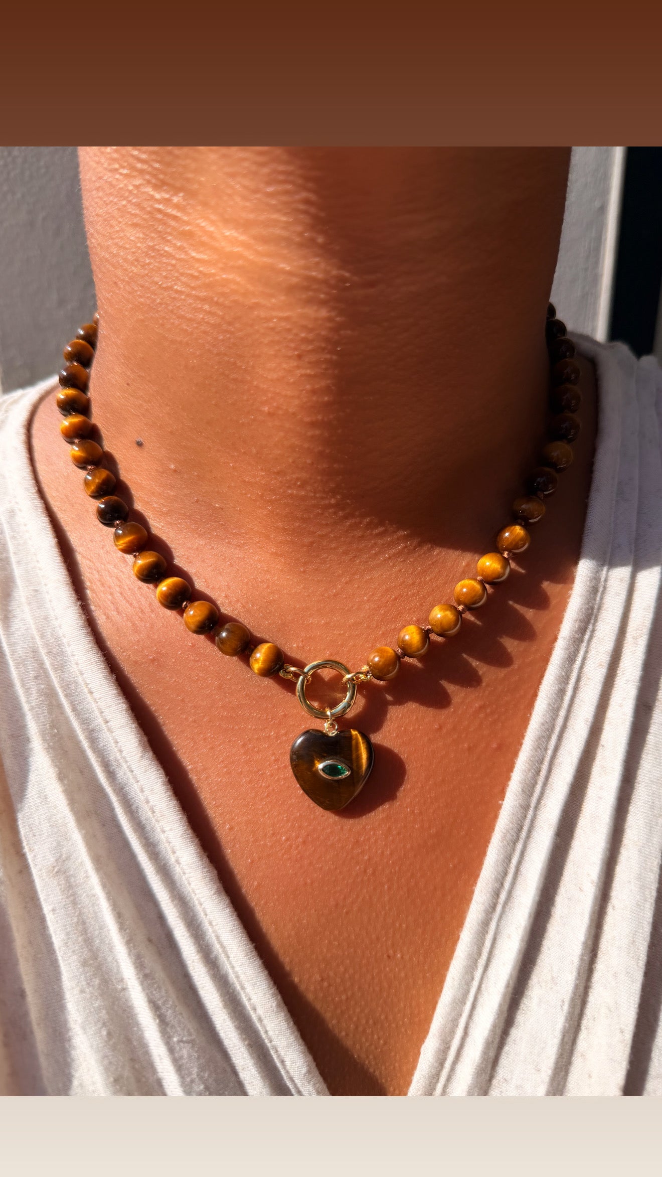 TIGER'S EYE BEADED CHARM NECKLACE