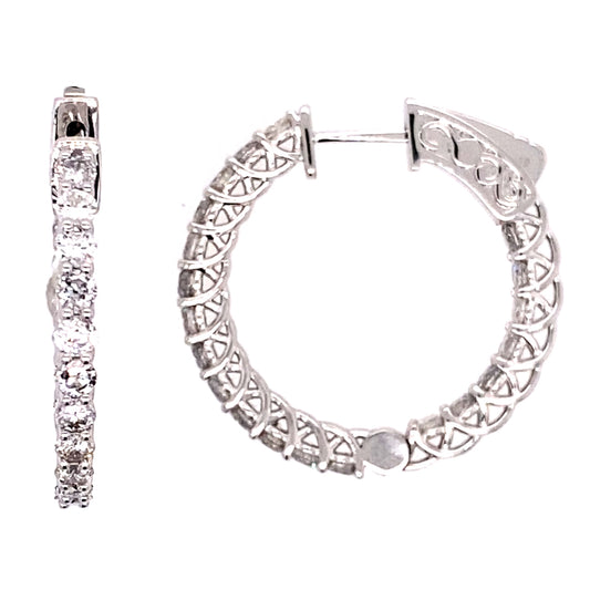 14K WHITE GOLD DIAMOND INSIDE OUTSIDE HOOPS