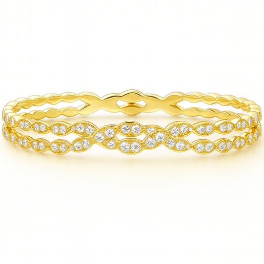 HEARTS ON FIRE 18K YELLOW GOLD LORELEI FLORAL DIAMOND DOUBLE TWIST MEDIUM BANGLE