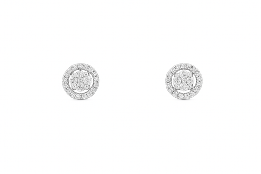 14K WHITE GOLD DIAMOND MIRACLE TOP HALO STUD EARRINGS .24CTTW