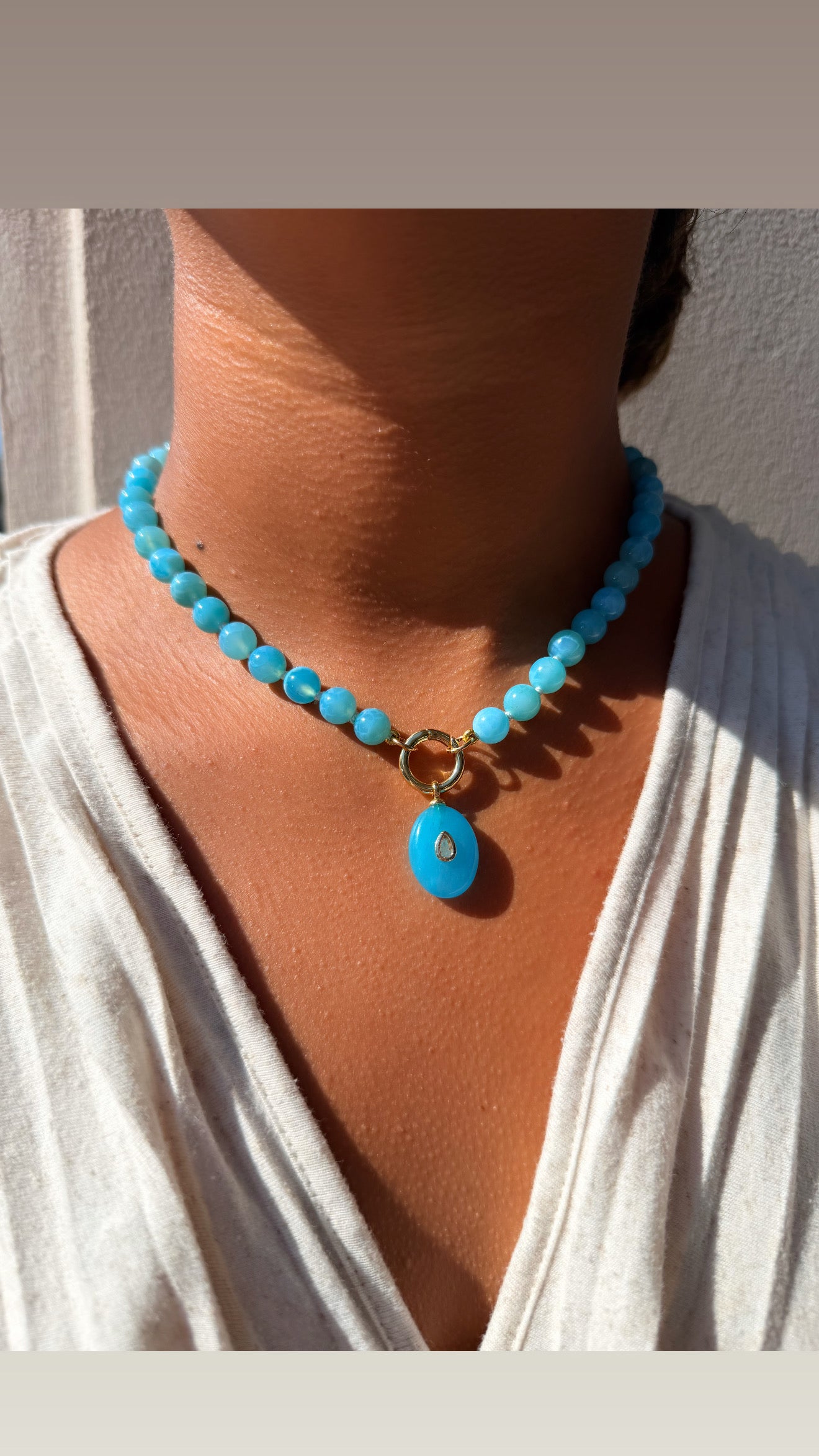 CHALCEDONY BEADED CHARM NECKLACE