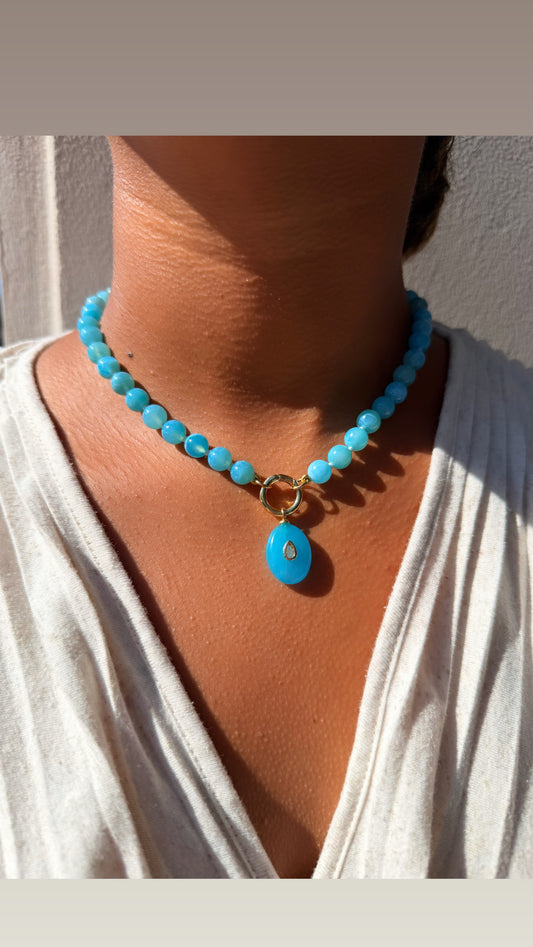 CHALCEDONY BEADED CHARM NECKLACE