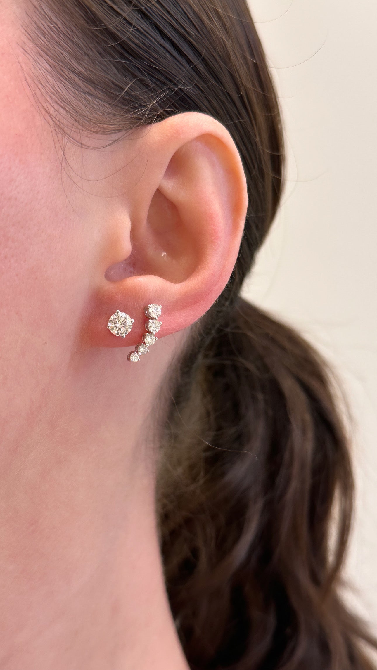 18K WHITE GOLD DIAMOND EAR CLIMBER STUD EARRINGS