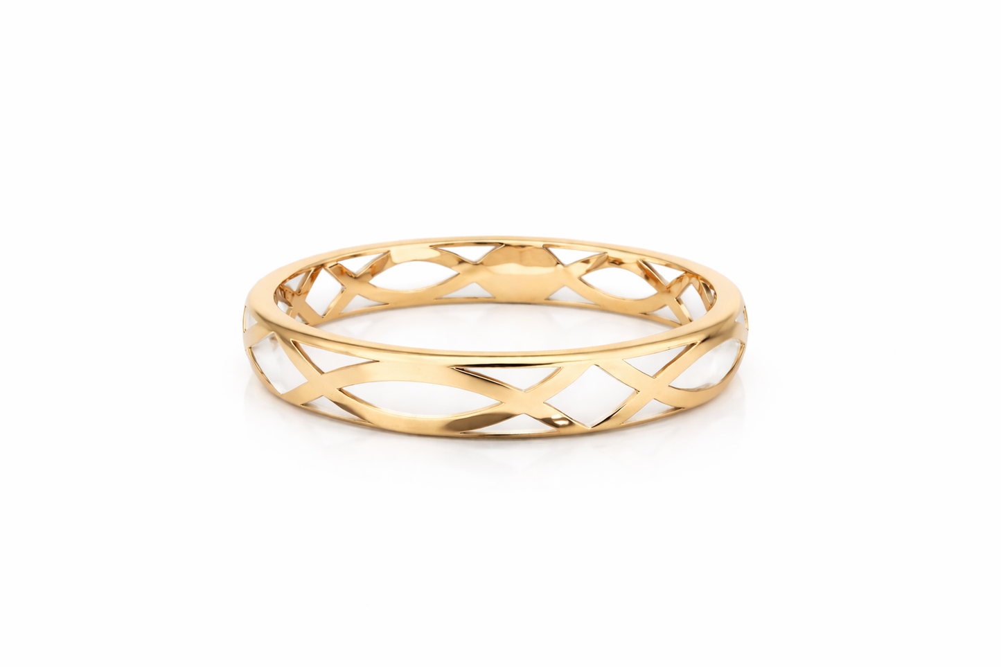 14K YELLOW GOLD WHITE ENAMEL PATTERN RING