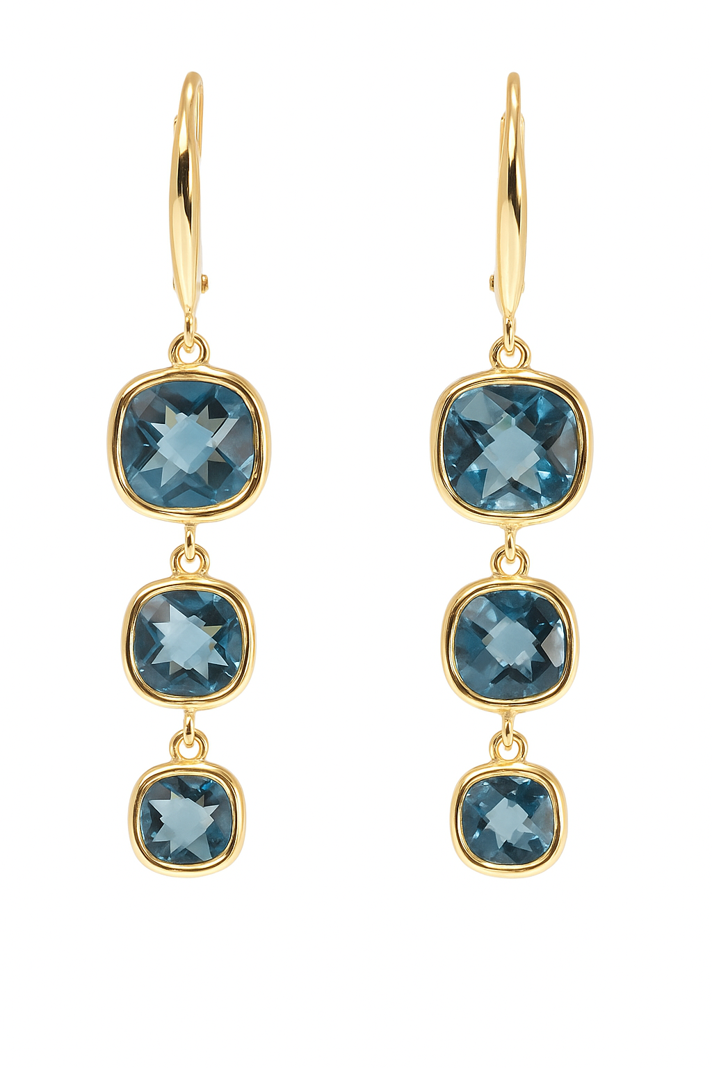 14K YELLOW GOLD BLUE TOPAZ LEVERBACK EARRINGS
