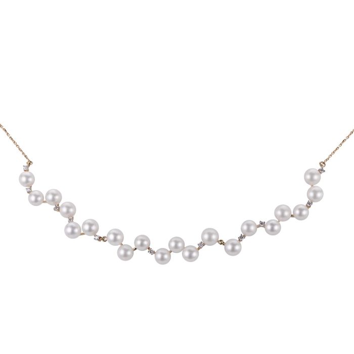 14K YELLOW GOLD FRESHWATER CULTURED PEARLS AND DIAMOND NECKLACE