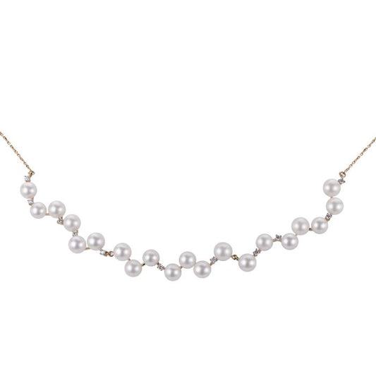 14K YELLOW GOLD FRESHWATER CULTURED PEARLS AND DIAMOND NECKLACE