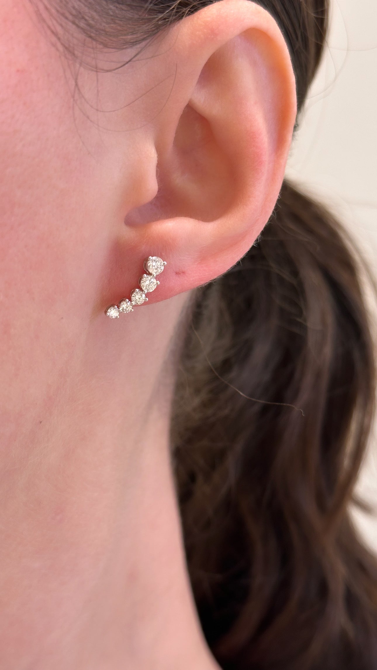 18K WHITE GOLD DIAMOND EAR CLIMBER STUD EARRINGS