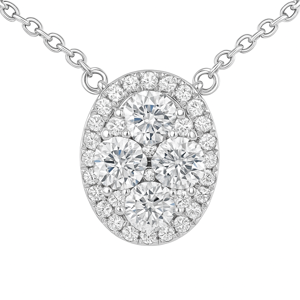 OVAL CLUSTER DIAMOND HALO BEZEL SET DIAMOND BY THE YARD PENDANT
