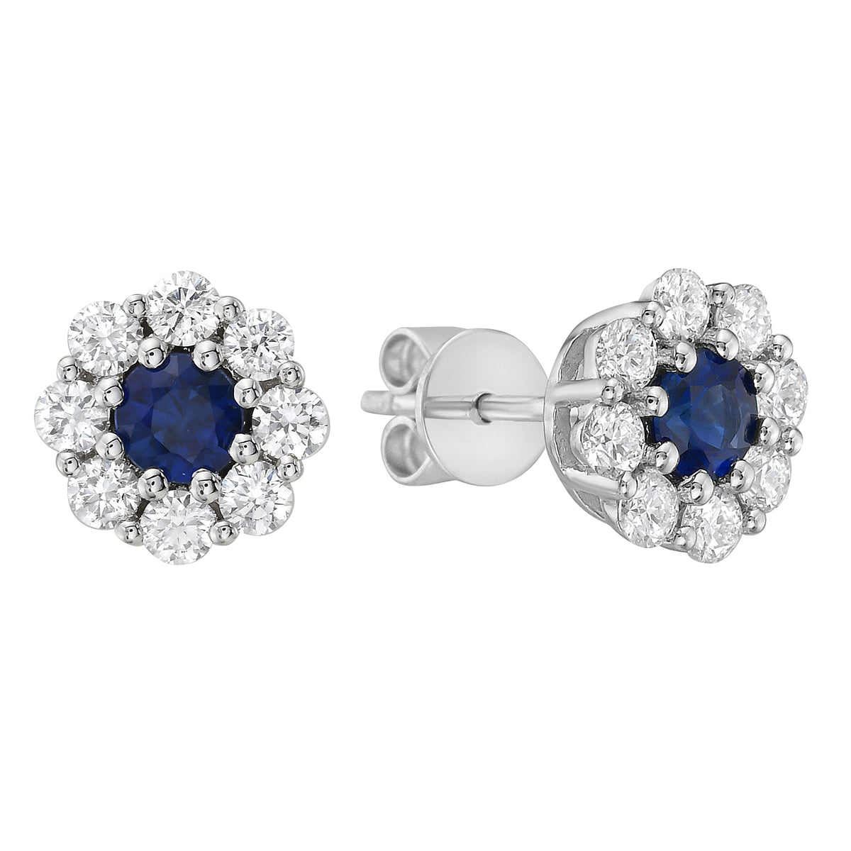 14K WHITE GOLD SAPPHIRE AND DIAMOND STUD EARRINGS