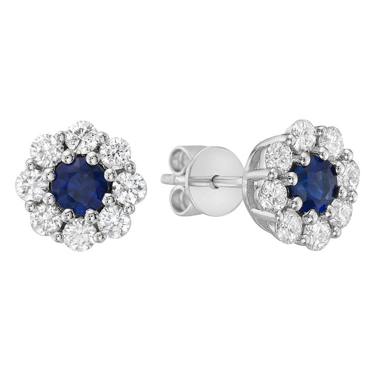 14K WHITE GOLD SAPPHIRE AND DIAMOND STUD EARRINGS