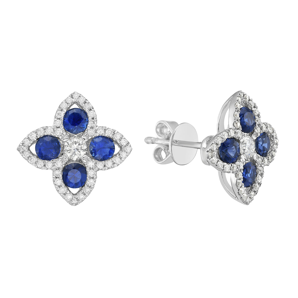 18K WHITE GOLD SAPPHIRE & DIAMOND EARRINGS