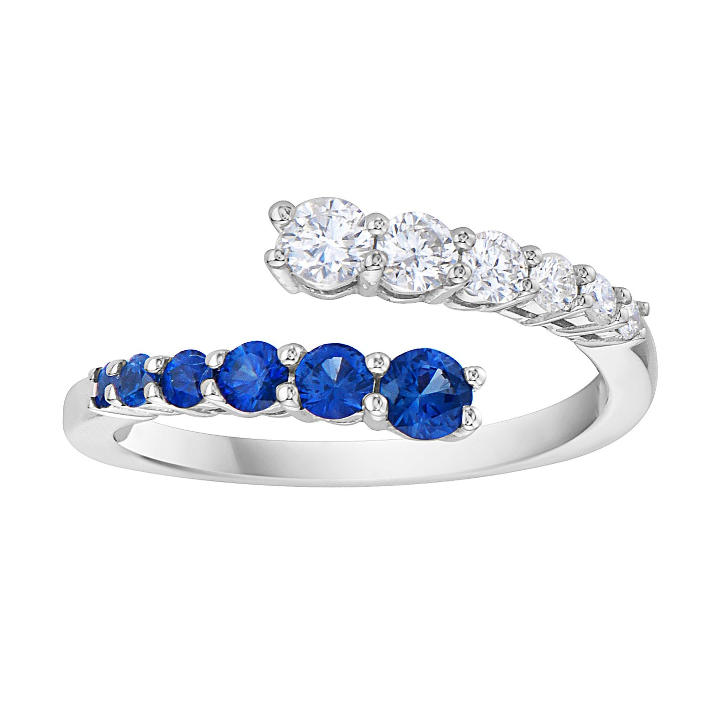 14K WHITE GOLD SAPPHIRE AND DIAMOND BYPASS RING
