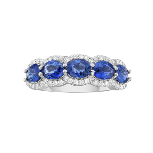 14K WHITE GOLD SAPPHIRE AND DIAMOND RING