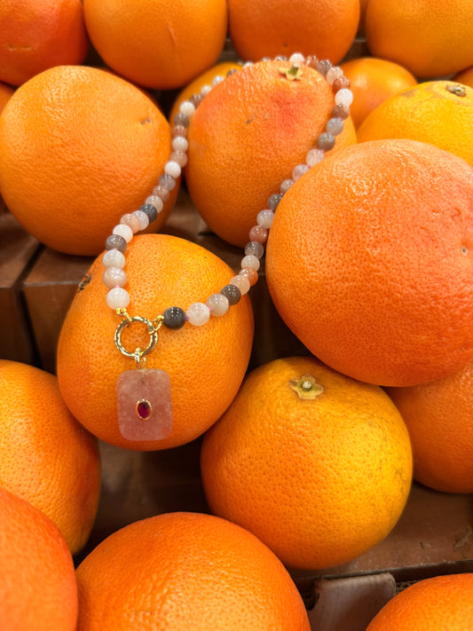MULIT-MOONSTONE BEADED CHARM NECKLACE