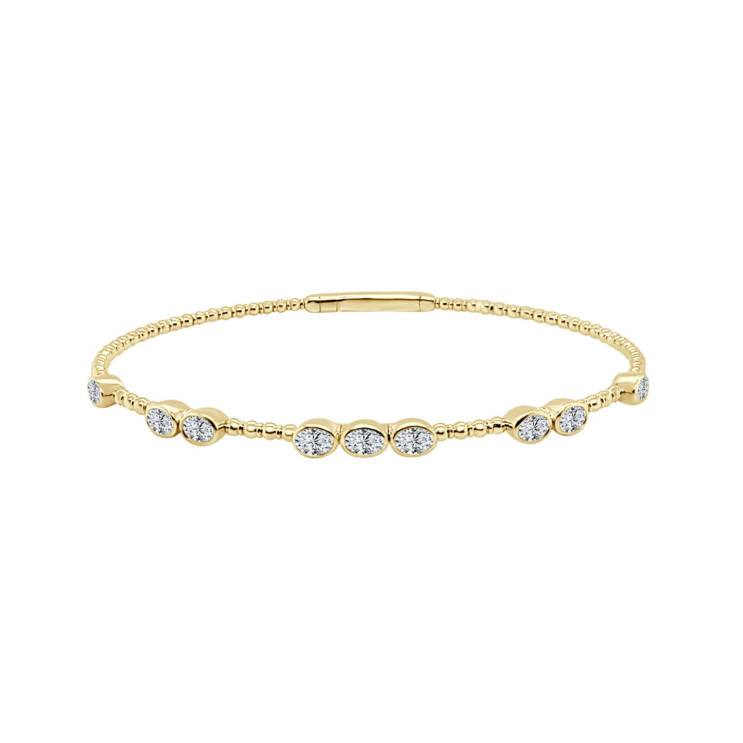 14K YELLOW GOLD OVAL DIAMOND BEADED FLEX BANGLE