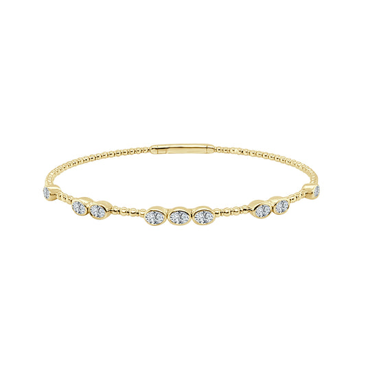 14K YELLOW GOLD OVAL DIAMOND BEADED FLEX BANGLE