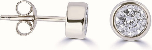 14K WHITE GOLD DIAMOND MIRACLE TOP BEZEL SET STUD EARRINGS
