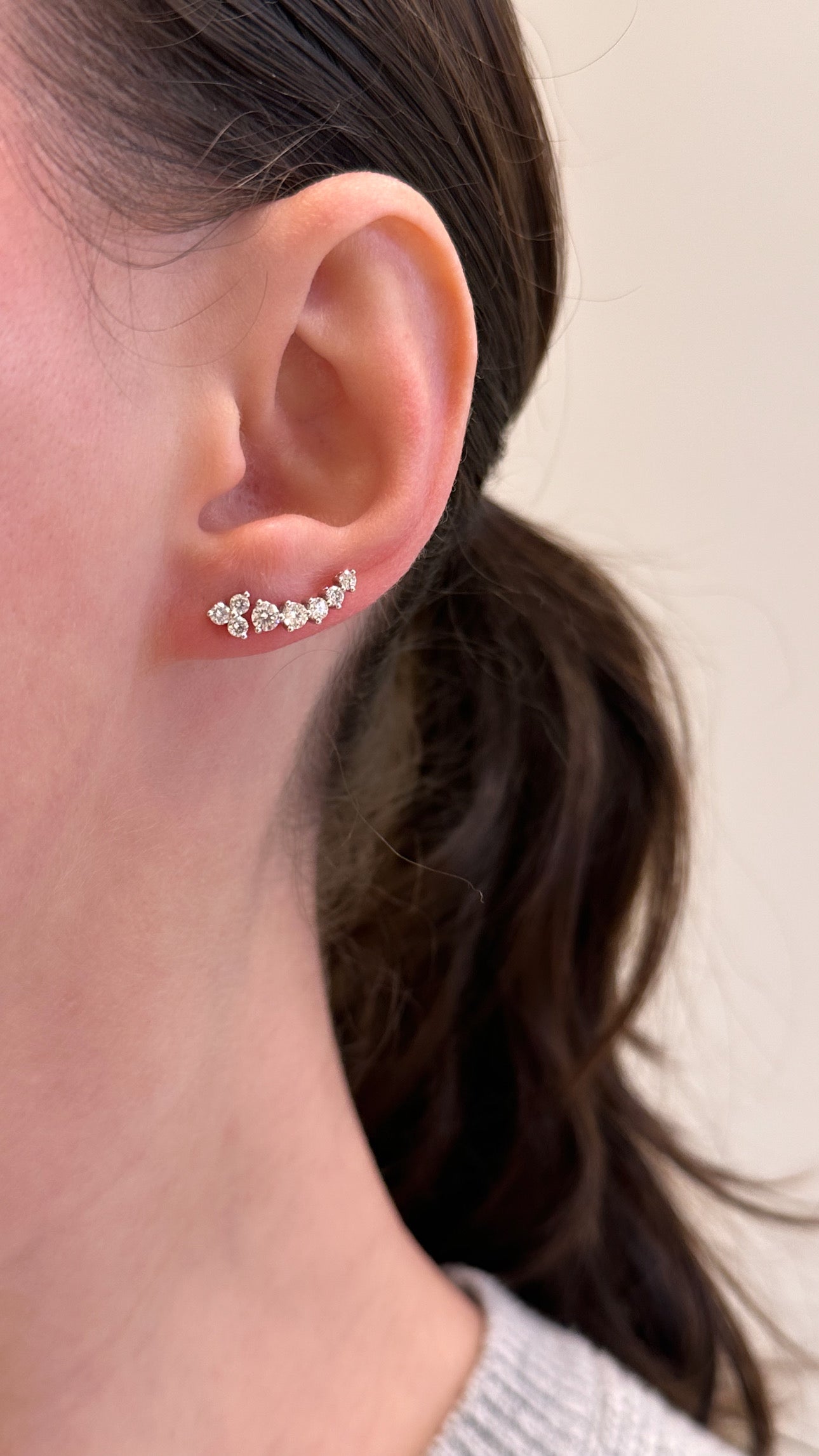 18K WHITE GOLD DIAMOND EAR CLIMBER STUD EARRINGS