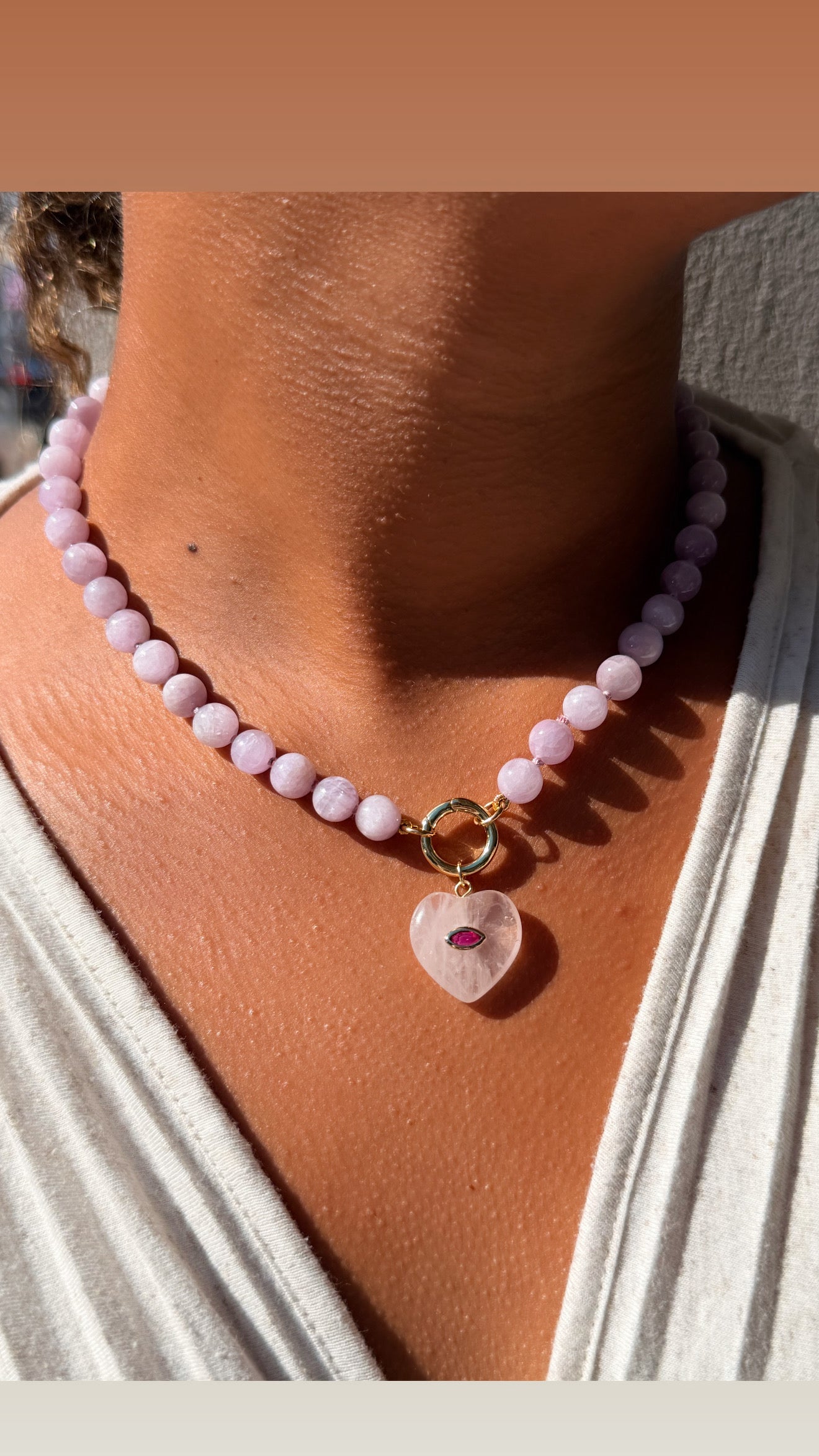KUNZITE BEADED CHARM NECKLACE