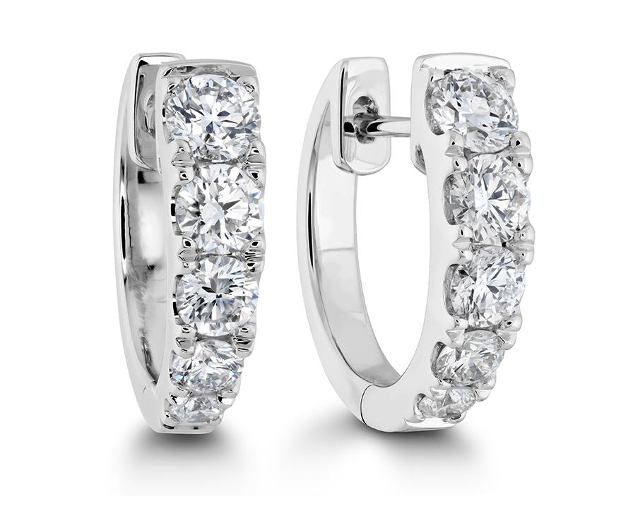 18K WHITE GOLD GRADUATED DIAMOND HUGGIE HOOPS