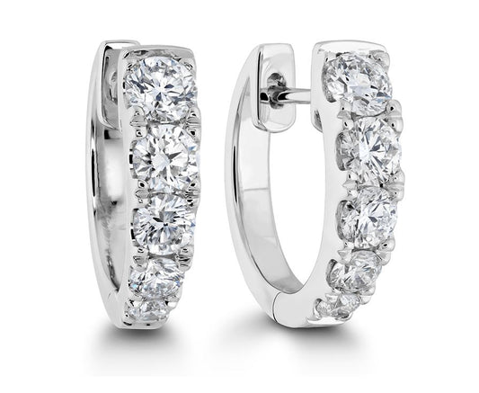 18K WHITE GOLD GRADUATED DIAMOND HUGGIE HOOPS