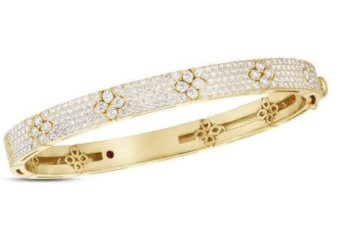 18K TWO TONE DIAMOND CLOVER BANGLE