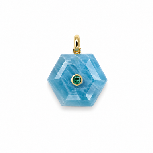 AMAZONITE HEXAGON SHAPE CHARM WITH GREEN CENTER STONE