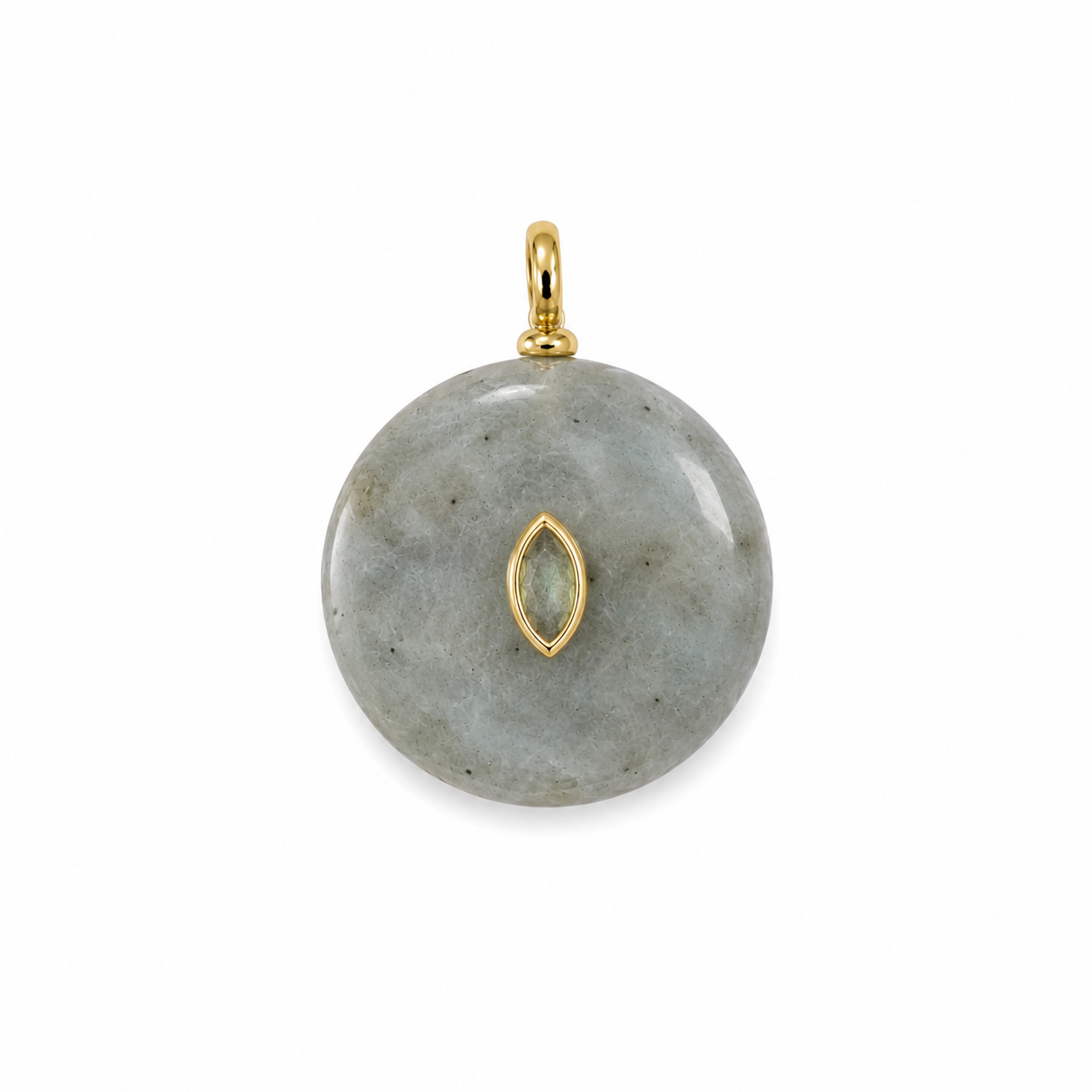 RUTILATED QUARTZ ROUND SHAPE CHARM WITH GREY CENTER STONE