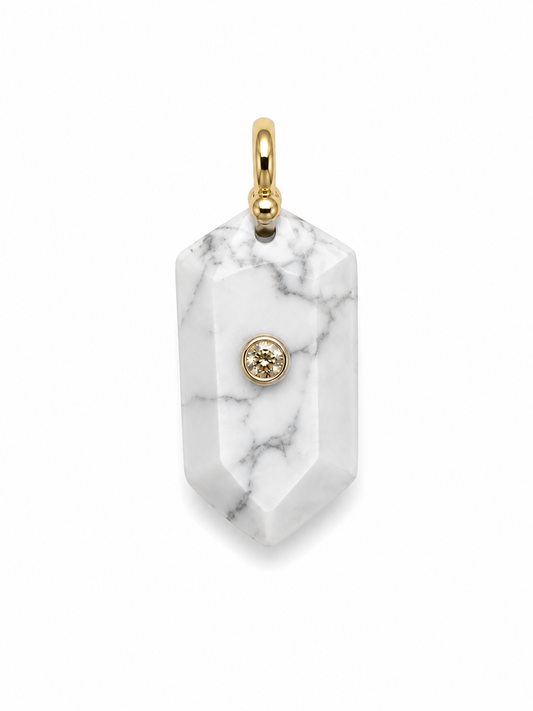 WHITE AGATE BULLET SHAPE CHARM WITH WHITE CENTER STONE