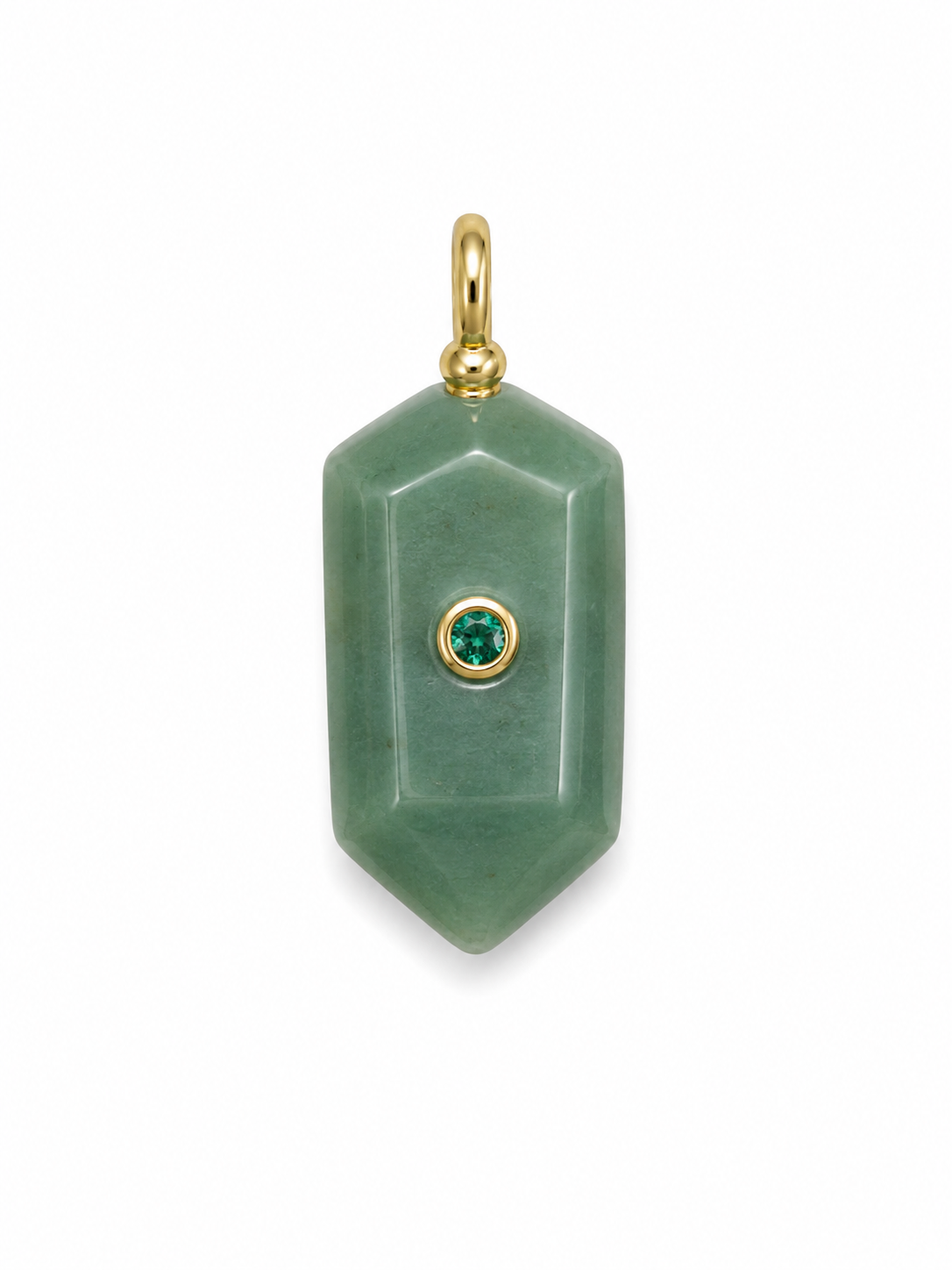 JADE BULLET SHAPE CHARM WITH GREEN CENTER STONE